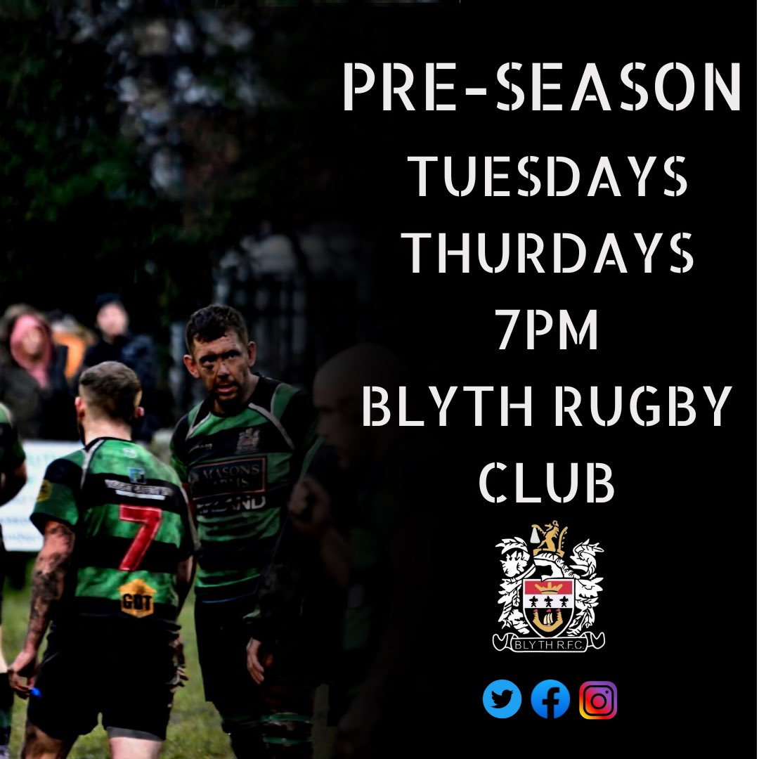 Blyth_RFC's tweet photo. Pre-season
Tuesdays & Thursdays
Meet at Blyth rugby club, starts at 7pm
All players welcome
Message us for more information 💪🏽
#BlythRFC #BRFC #Rugby https://t.co/uDqhtGzJRA