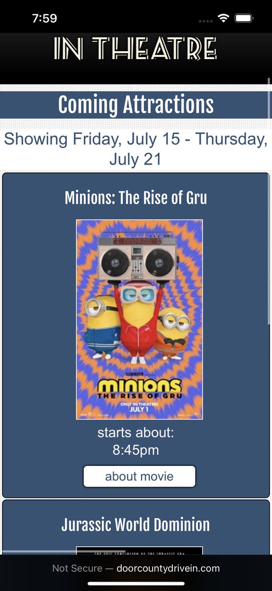 ConlonMaggie's tweet photo. local drive in theater is finally playing minions! this news is too good to be gru ;) https://t.co/VRfjpl20gO