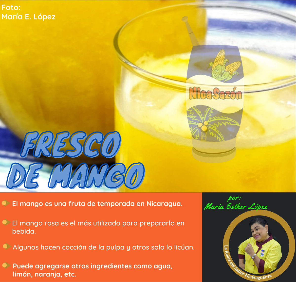 MariaEstherNica's tweet photo. NicaSazoneros conozcamos, consumamos y promovamos la gastronomía nicaragüense.
😋Fresco de mango
#PolloRico https://t.co/BmophRVdjn