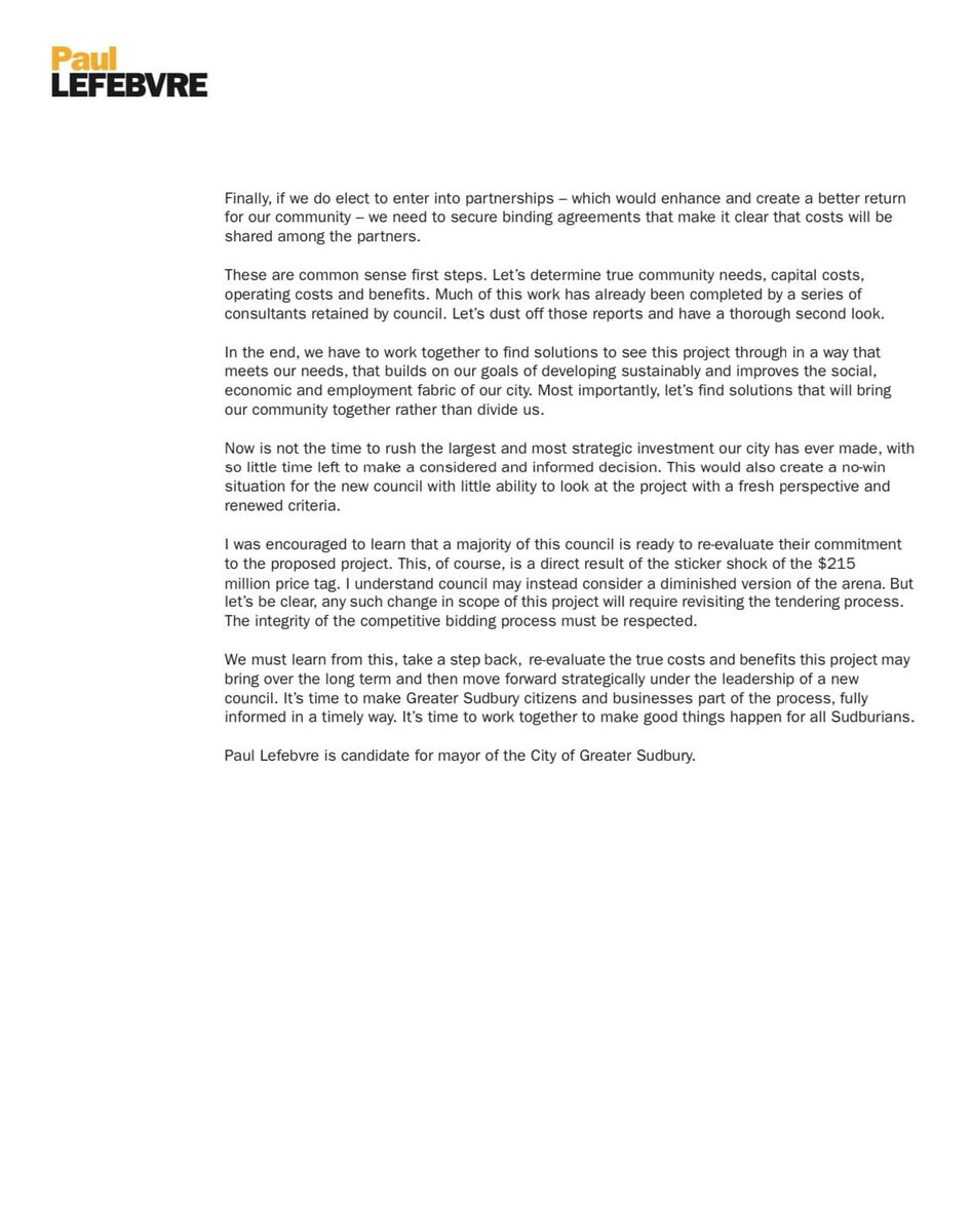 Paul Lefebvre (@lefebvrepaul) on Twitter photo The next council of <a href="/GreaterSudbury/">Greater Sudbury</a> should decide arena project...
#paullefebvre4mayor #mayorofsudbury #greatersudbury #ked The next council of <a href="/GreaterSudbury/">Greater Sudbury</a> should decide arena project...
#paullefebvre4mayor #mayorofsudbury #greatersudbury #ked