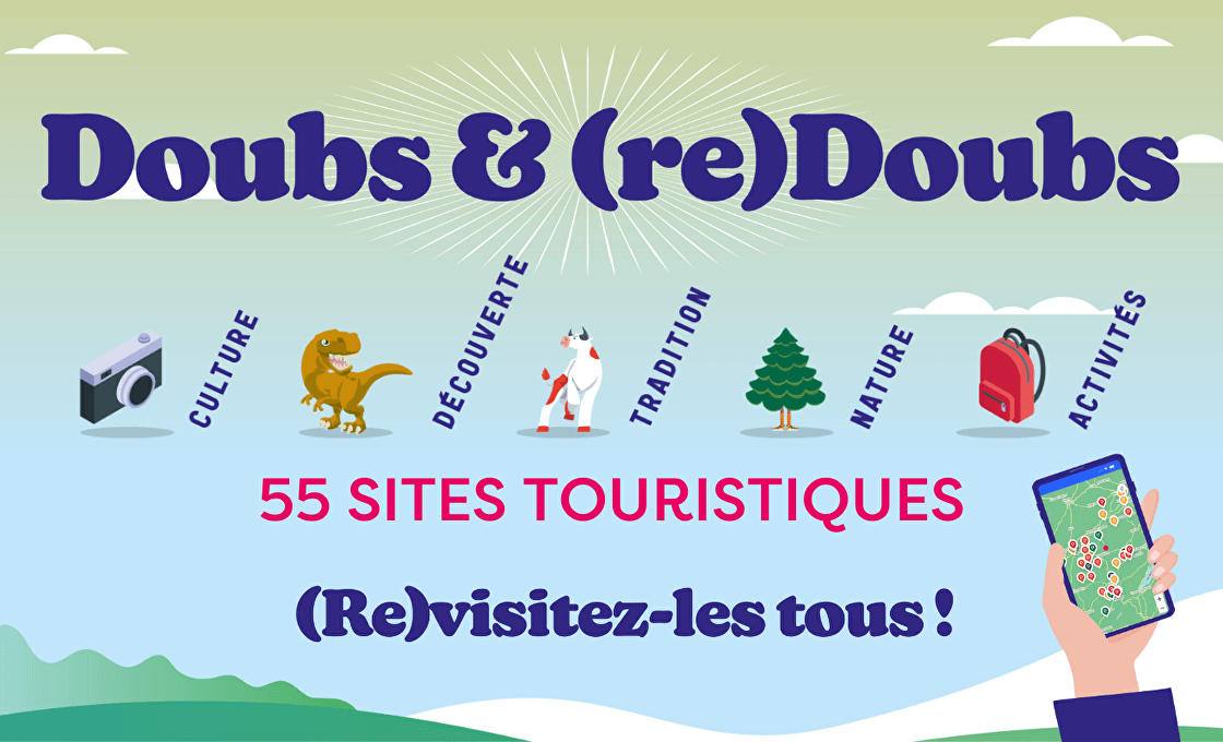 Avec <a href="/DoubsTourisme/">Doubs Tourisme</a>, le Doubs se visite et se revisite ! 55 sites sont répertoriés sur une carte interactive : my.atlistmaps.com/map/c764ad68-7…
Pour vous géolocaliser, cliquez sur la flèche en haut à droite &amp; choisissez votre destination. Sa description &amp; son itinéraire sont alors fournis