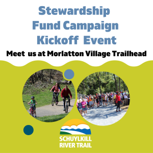 Join us Wednesday, July 13th at 5:30 at the Morlatton Trailhead of the Schuylkill River Trail.  Help us kick off our Stewardship campaign and get to see what your donations will accomplish.  Refreshments, info, and a trail walk!