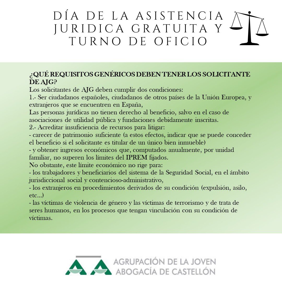 AJA_Castellon's tweet photo. En el #DiaJusticiaGratuita y #TurnodeOficio os dejamos información relevante para la ciudadanía sobre la solicitud y tramitación de la AJG. 👇👇 https://t.co/bdJeZVLhmV