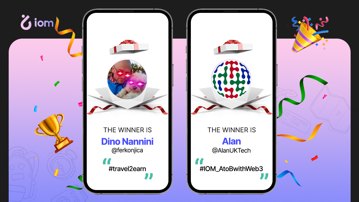 IoM_protocol's tweet photo. Results are OUT!🥁

The most creative hashtaggers 🏆 goes to 👉 @ferkonjica and @AlanUKTech

CONGRATS😍

They win a special role &amp; room on our #Discord Channel🥳
#ContestWinner #IoMCommunity #Blockchain #Web3 #CreativeHashtag #TravelingCommunity #TravelbBloggers #travelinfluencer https://t.co/zoK9tsWQdT