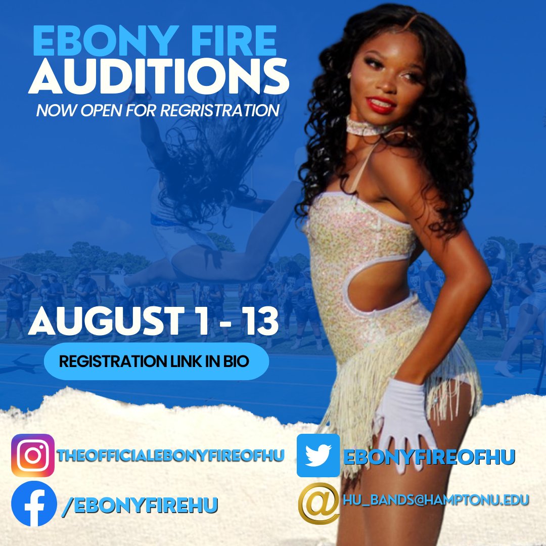 EbonyFireofHU's tweet photo. We're just 20 days away from our most explosive camp ever! Make sure you're there by signing up in the bio 💙
.
.
.
#HamptonU #HamptonUniversity #HU #HUMF #MarchingFORCE #EbonyFire #marchingband #hbcu https://t.co/pIQtwA5AYg