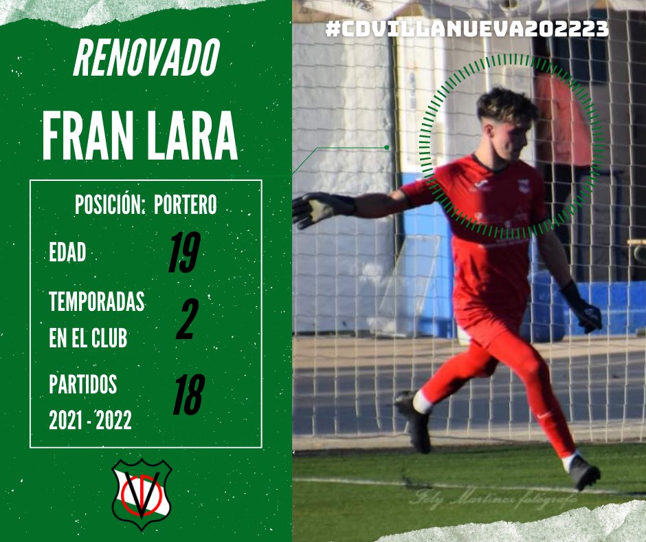 _CD_VILLANUEVA's tweet photo. 𝗙𝗿𝗮𝗻 𝗟𝗮𝗿𝗮, novena renovación del proyecto #CDVillanueva2223
El joven portero de 19 años, natural de Torreperogil, vivirá su 𝘀𝗲𝗴𝘂𝗻𝗱𝗮 𝘁𝗲𝗺𝗽𝗼𝗿𝗮𝗱𝗮 como guardián de la portería del Municipal San Blas.
#FranSeQueda
#UnodiNoi
#VamosVillanueva https://t.co/JiVHubeLyN