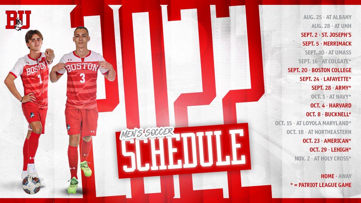 TerrierMSOC's tweet photo. 🚨 The 2️⃣0️⃣2️⃣2️⃣ schedule is out‼️ Home opener set for Sept. 2 against St. Joseph's. #GoBU 

📰: https://t.co/GduYLssCk0 https://t.co/DFNhJPu7z8