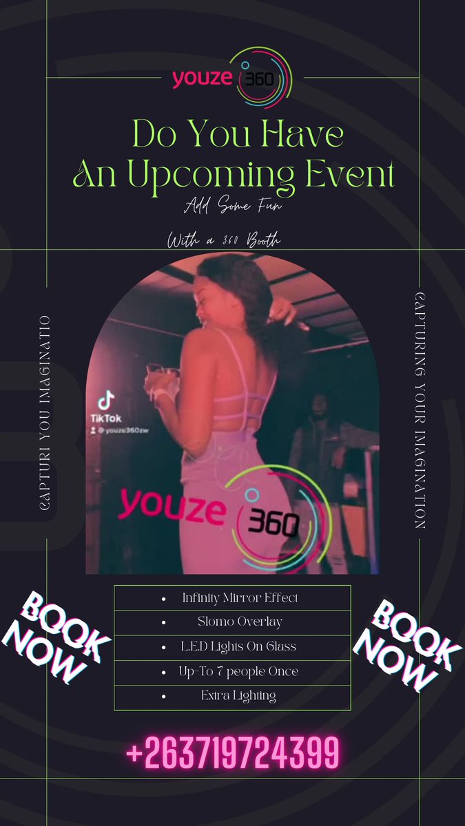 Introducing #youze360zw , The Best 360booth💫 In The Country, We Provide You With An Ultimate✨, Unique Experience 👌🏽like Never before. We Offer #360videobooth on the following but not limited to Functions #weddings #birthdayparty #anniversarycelebrations #lobolacelebration