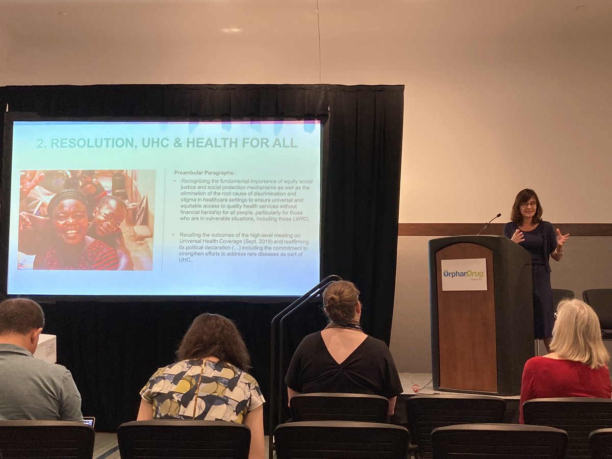 #WorldOrphanUSA Advocacy track, <a href="/FlaminiaRdi/">FlaminiaRDI</a> explains the language of #UN Resolution to address challenges of #PLWRD and families. #UHC #HealthForAll