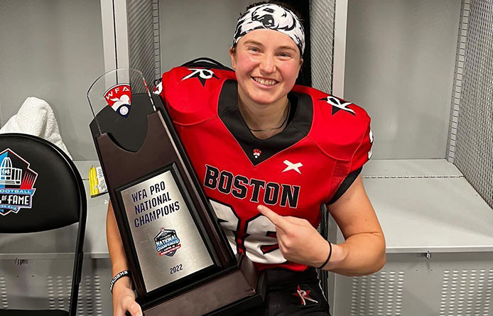 smcathletics's tweet photo. Alpine Skiing Alumna Kara Gailiunas '20 Wins Pro Football Title with Boston Renegades https://t.co/O1zbY639va #smcpks #smcvtalumni https://t.co/pI5lH1qbu1