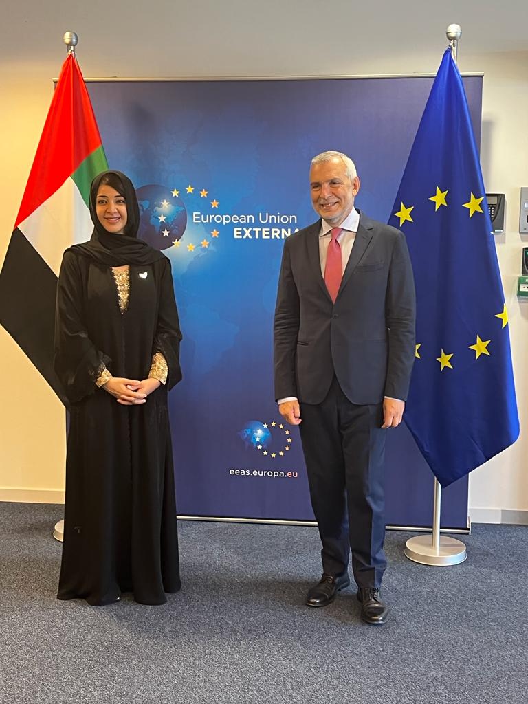 🇪🇺🇦🇪Delighted to meet today with H.E. Reem Al Hashimy, Minister of State for International Cooperation, to relaunch work on common agenda. Impressive range of opportunities, as set out in recent Gulf communication. Glad to have such impressive partner.