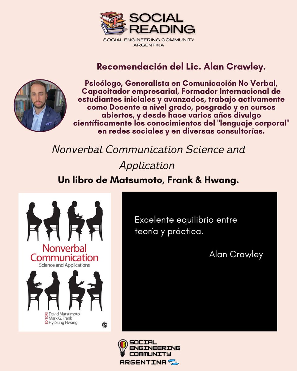 SocialEngCommu's tweet photo. Continuamos con la colaboración del Lic. Alan Crawley @sinverba en nuestro espacio #SocialReading recomendándonos otro #libro que se suma a nuestro #catalogo virtual.
#socialengcommunity #books #socialengineering https://t.co/bNOdA9UDPB