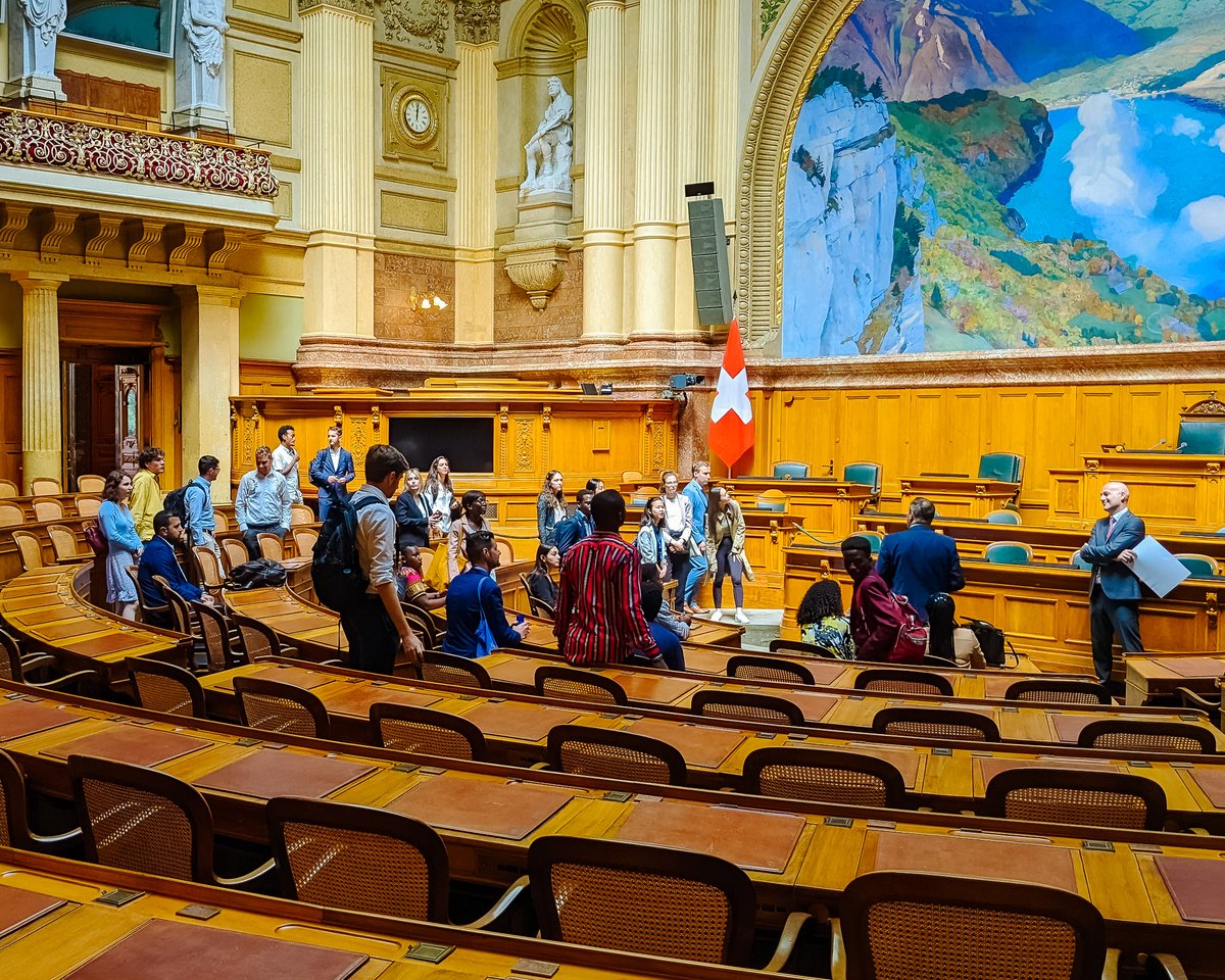 UNGeneva's tweet photo. #GSP60 goes to Bern! On the agenda:

✅ Visit to the Swiss Parliament 🇨🇭
✅ International Geneva
✅ Switzerland and the Global Goals
✅ Guided tour of Bern

A big thanks to @EDA_DFAE,  @parlch, @presence_suisse for their hospitality! https://t.co/LTFymwuzR0