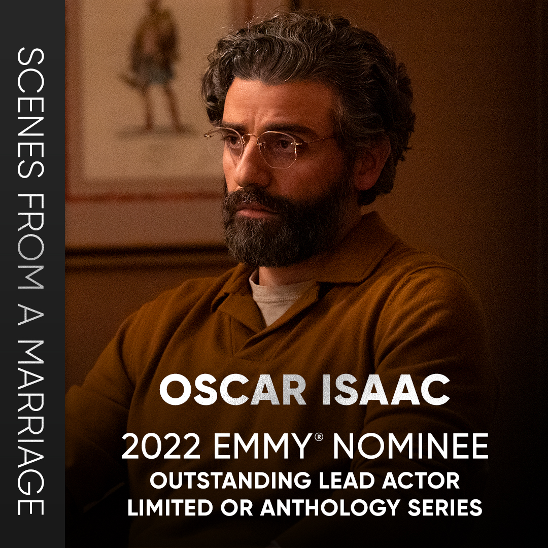 HBO's tweet photo. Congratulations to Oscar Isaac of #ScenesFromAMarriage for his #Emmys2022 nomination for Outstanding Lead Actor in a Limited Series. https://t.co/EQrRGkPVya