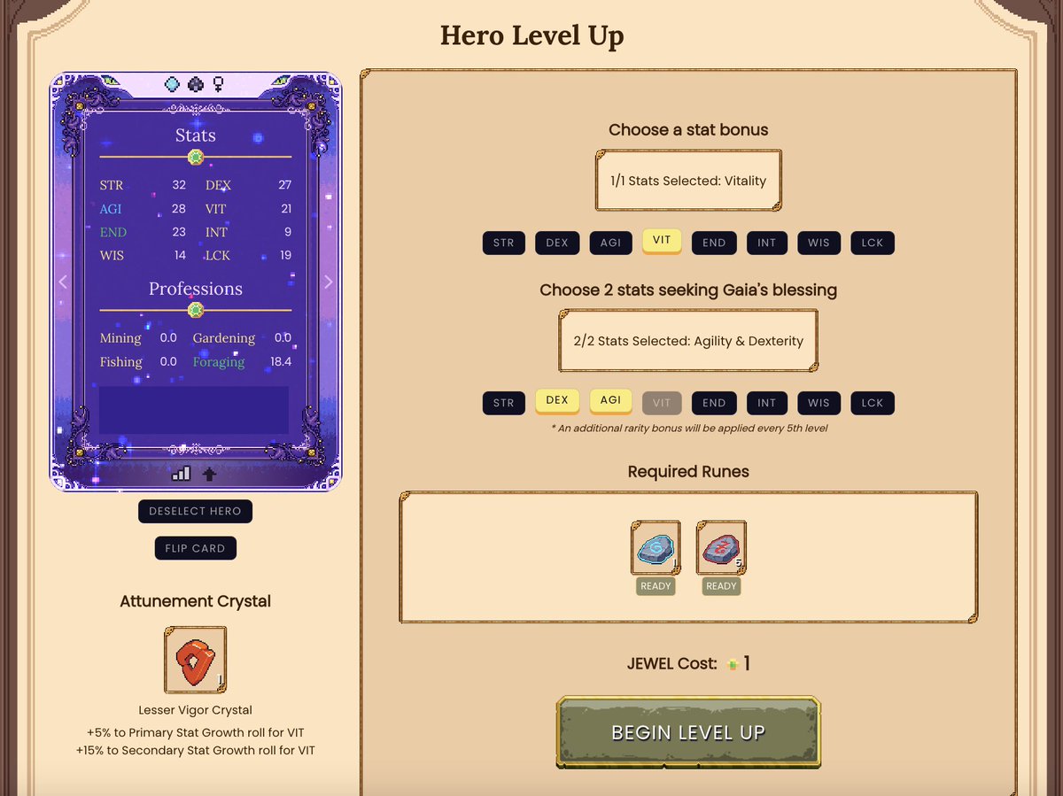 DFKnous's tweet photo. Though the 24-hour period for my most recent #DFKStrategy Poll hasn't concluded yet, the time came (accelerated by #stampots) to level up this #DFK hero.
Here's what I picked...
$JEWEL #DefiKingdoms @DefiKingdoms #GameFi #MMORPG #RPG #HarmonyONE #DFKChain $ONE $AVAX #CRYSTAL https://t.co/OzCJae09p4