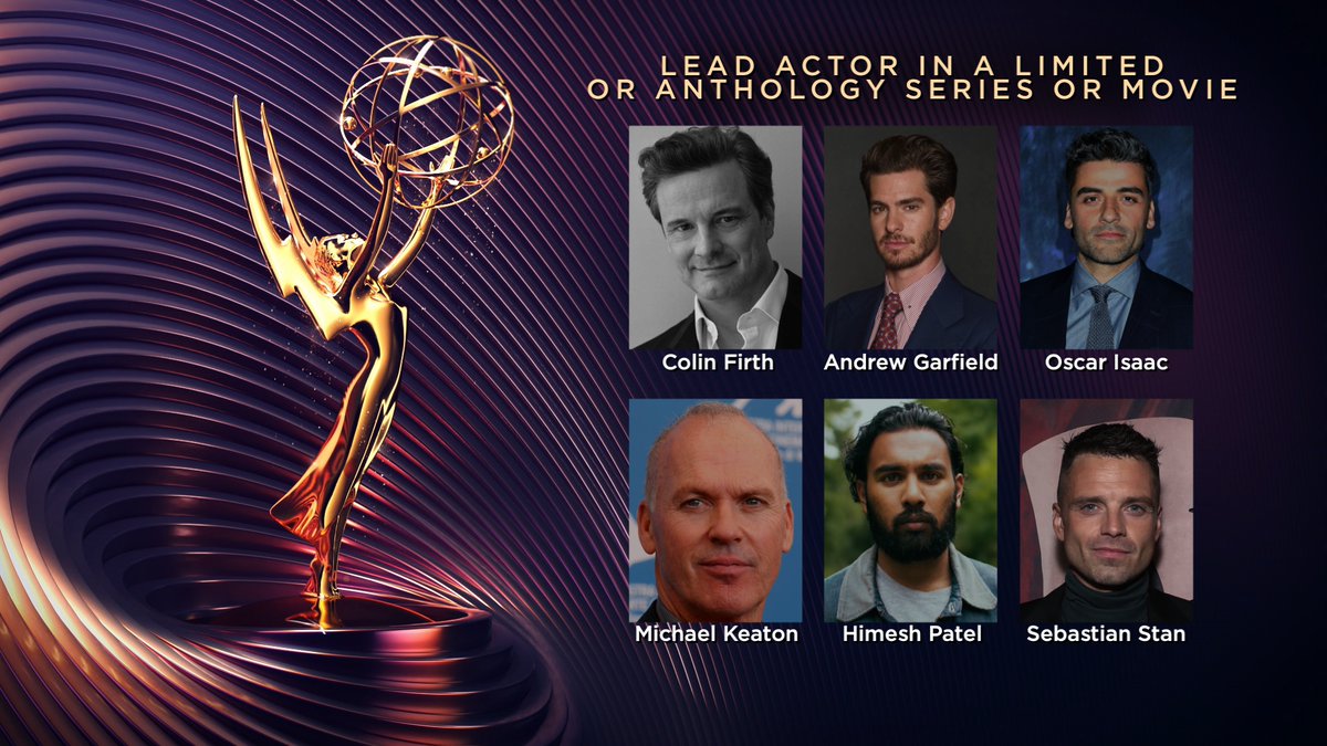 SensaCineLATAM's tweet photo. ¡Tenemos nominados a los #Emmys 2022! En la categoría de Mejor actor en una miniserie los elegidos son: 

- Oscar Isaac
- Andrew Garfield
- Himesh Patel
- Sebastian Stan
- Colin Firth
- Michael Keaton https://t.co/eZS26ske5V