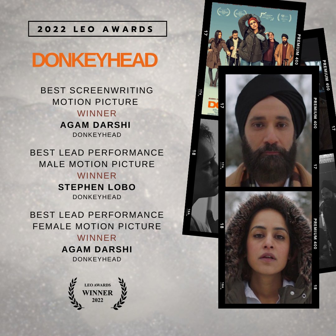 KarmaFilm (@karmafilm_inc) on Twitter photo Congratulations to the cast & crew of Donkeyhead for receiving 11 noms & 3 wins at the 2022 <a href="/leoawards/">Leo Awards</a>  Agam Darshi (<a href="/DarshiAgam/">Agam Darshi</a>)  picked up 2 awards in Best Screenwriting and Best Lead Performance, and Stephen Lobo (<a href="/MrL080/">Stephen Lobo</a>) was awarded for Best Lead Performance. Congratulations to the cast & crew of Donkeyhead for receiving 11 noms & 3 wins at the 2022 <a href="/leoawards/">Leo Awards</a>  Agam Darshi (<a href="/DarshiAgam/">Agam Darshi</a>)  picked up 2 awards in Best Screenwriting and Best Lead Performance, and Stephen Lobo (<a href="/MrL080/">Stephen Lobo</a>) was awarded for Best Lead Performance.