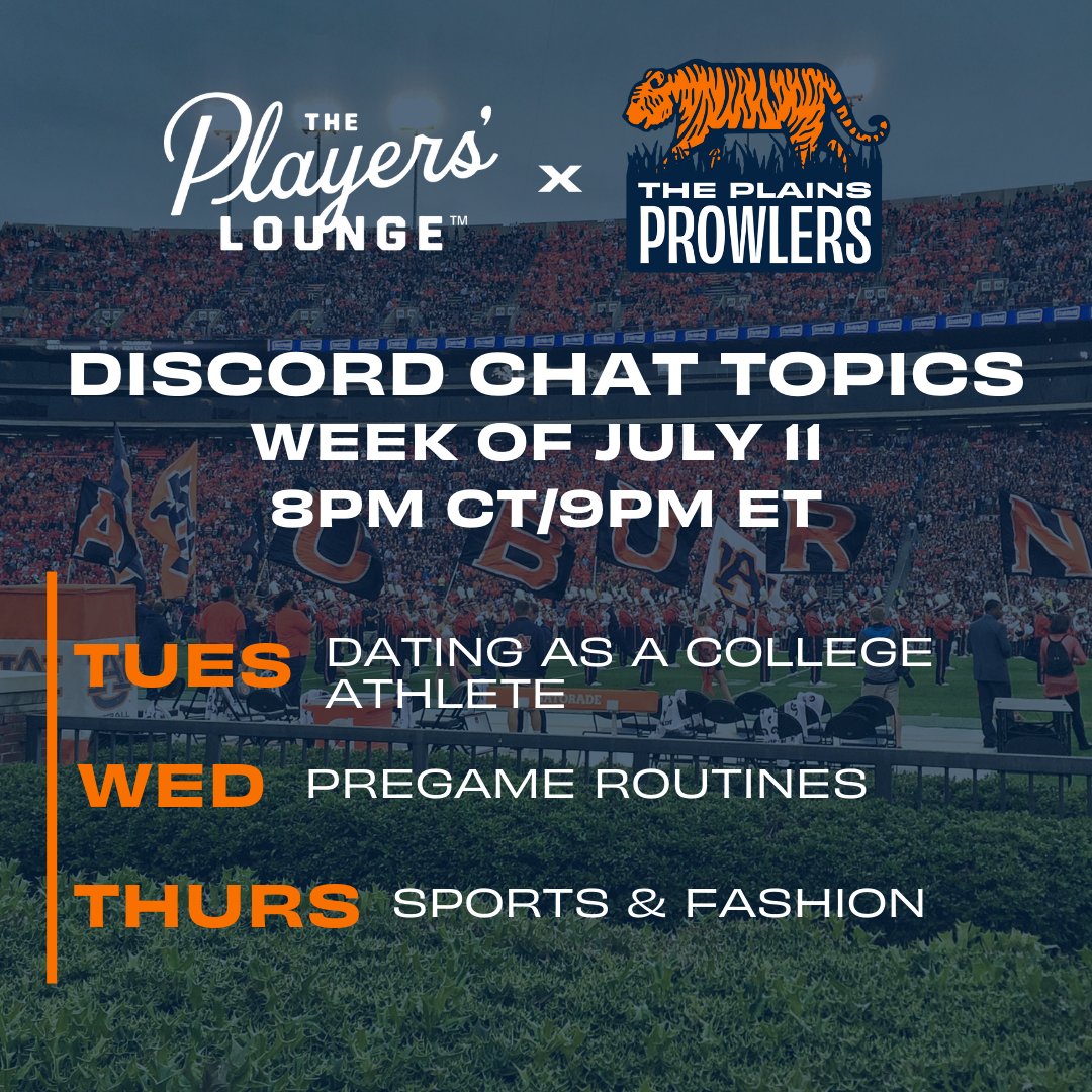 Join us every night this week for some awesome player chats! 💯 Jump into our Discord each night at 8pm CST/9pm EST and get to know your favorite athletes! Just another way we are #FandomReimagined Start here -> discord.gg/z4qSGftqH3 #TPL #NIL #WarEagle 🦅