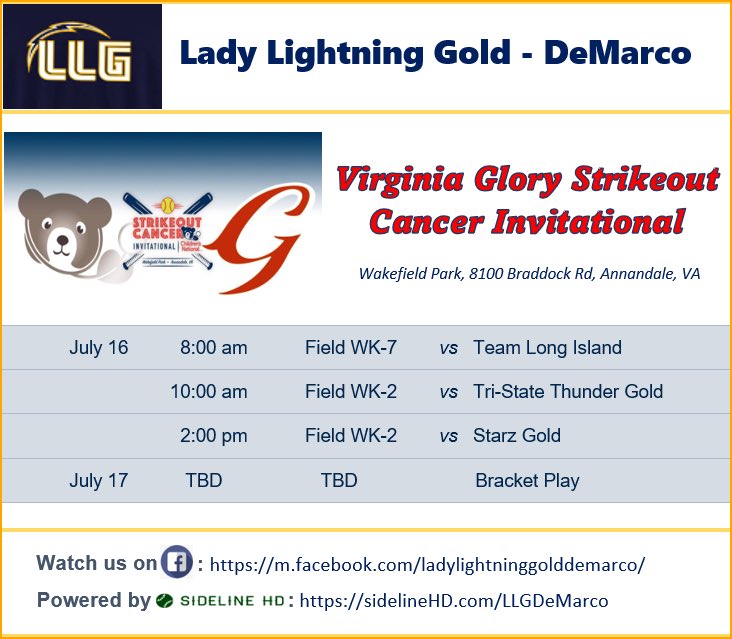 Coming off an undefeated War on the Shore weekend, our next tournament is the <a href="/VAGloryFP/">VA Glory Fastpitch</a> Strikeout Cancer Invitational! See y’all in VA! ⚡️#getstruck