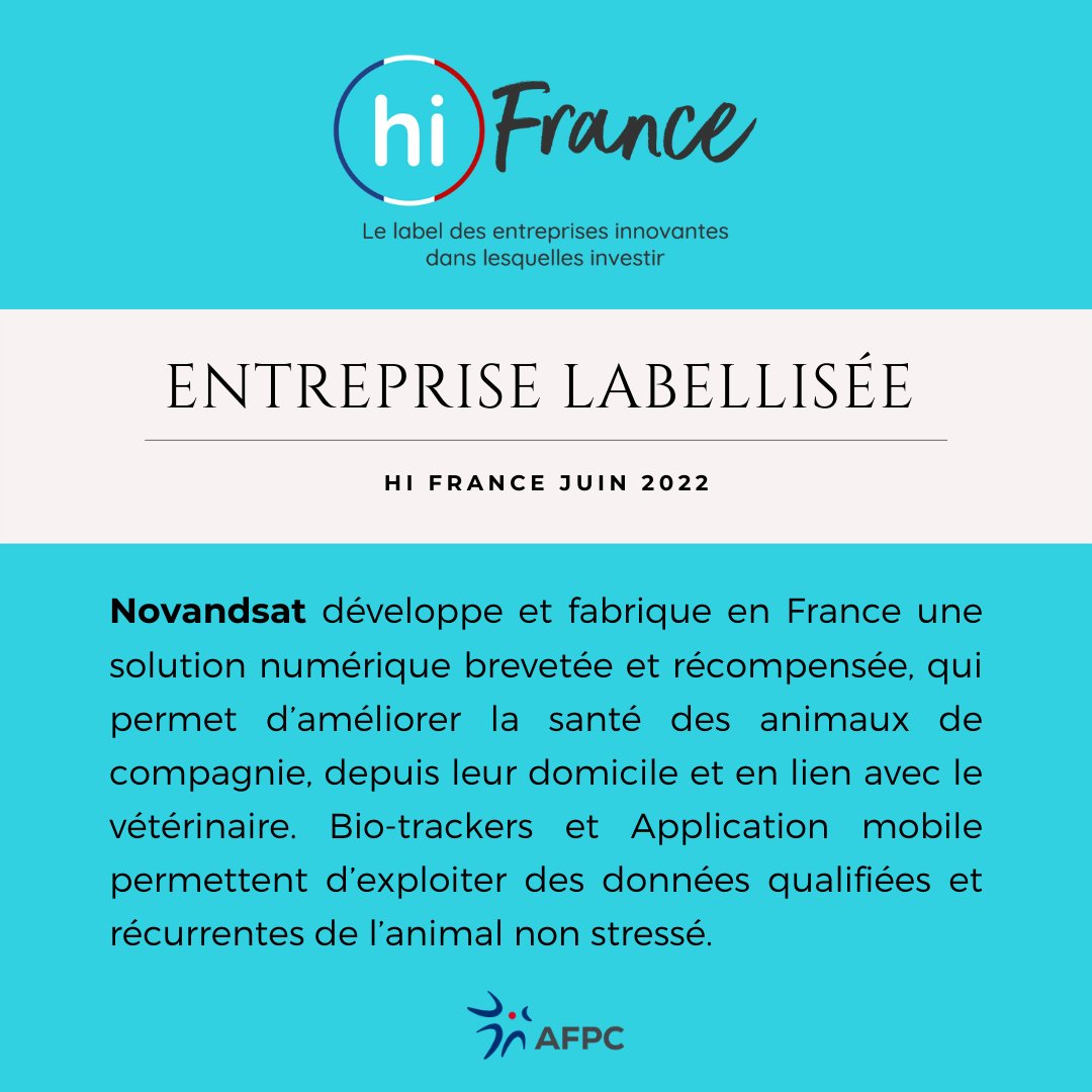 Un grand bravo à NOVANDSAT qui a été labellisée hi France par le <a href="/Pole_Polymeris/">Polymeris</a>, en partenariat avec le <a href="/Pole_SCS/">AKTANTIS</a> et coordonnée par l'AFPC.

L'obtention du label démontre que l'entreprise est prête à rencontrer des investisseurs. 

#Bioteh #leveedefonds #chat #numerique #santé