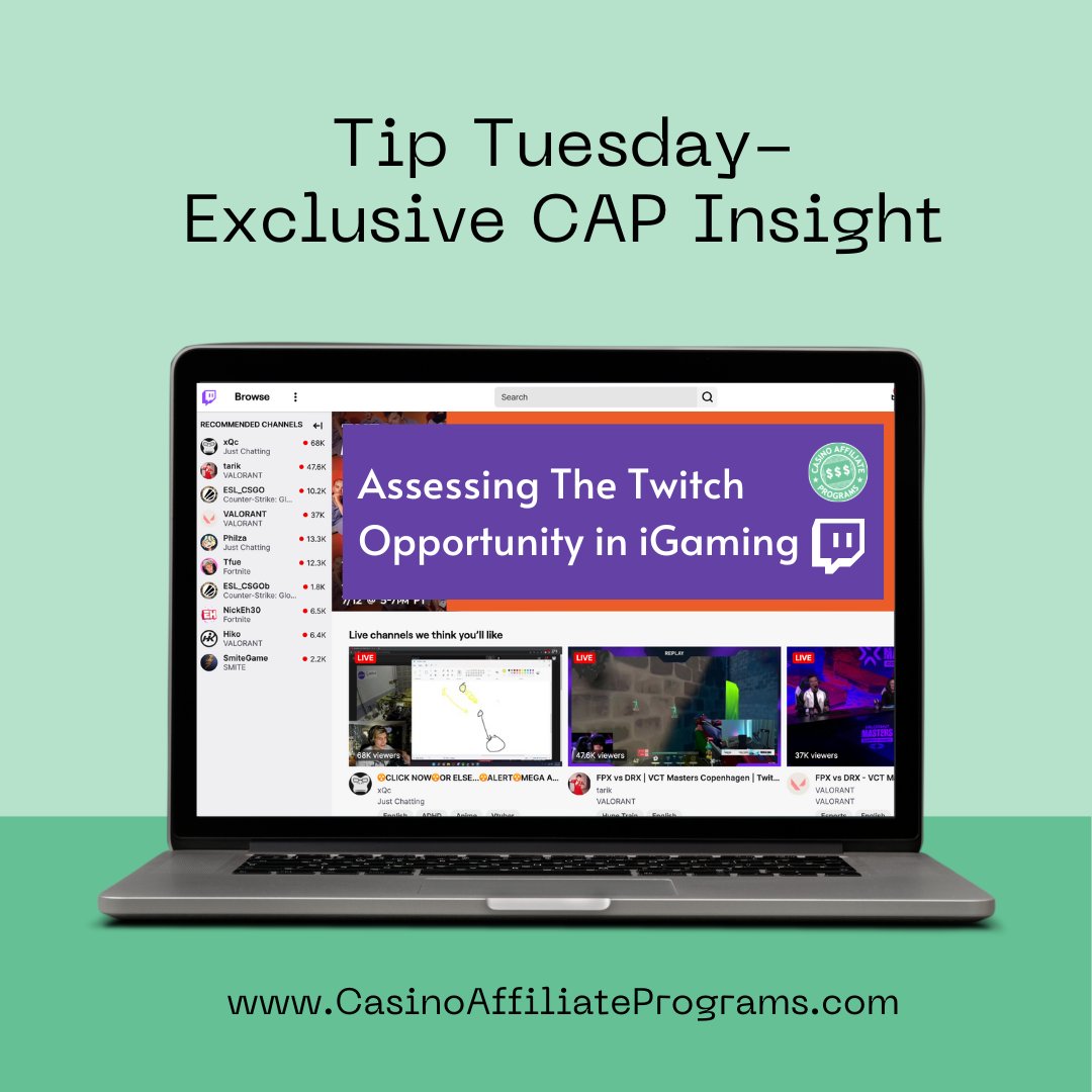 CAPchatter's tweet image. Today's Tip Tuesday is all about the streaming platform, Twitch! Learn what Twitch is and how you, as an affiliate, can use it to engage audiences and push players to the brands you are working with. casinoaffiliateprograms.com/blog/assessing…