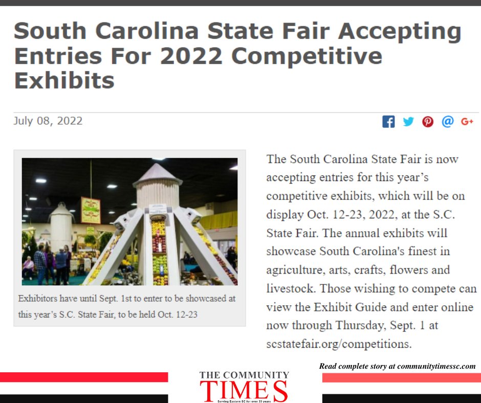 CommTimesSC's tweet image. Read: communitytimessc.com/articles/1542/…
.
.
.
.
.
#annualexhibits  #scstatefair #blackmedia #communitynews #florencesc #florence #sc #southcarolina #Blackowned #localnews #community #scoop #news #africanamericans #thecommunitytimessc #communitytimessc #thecommunitytimes