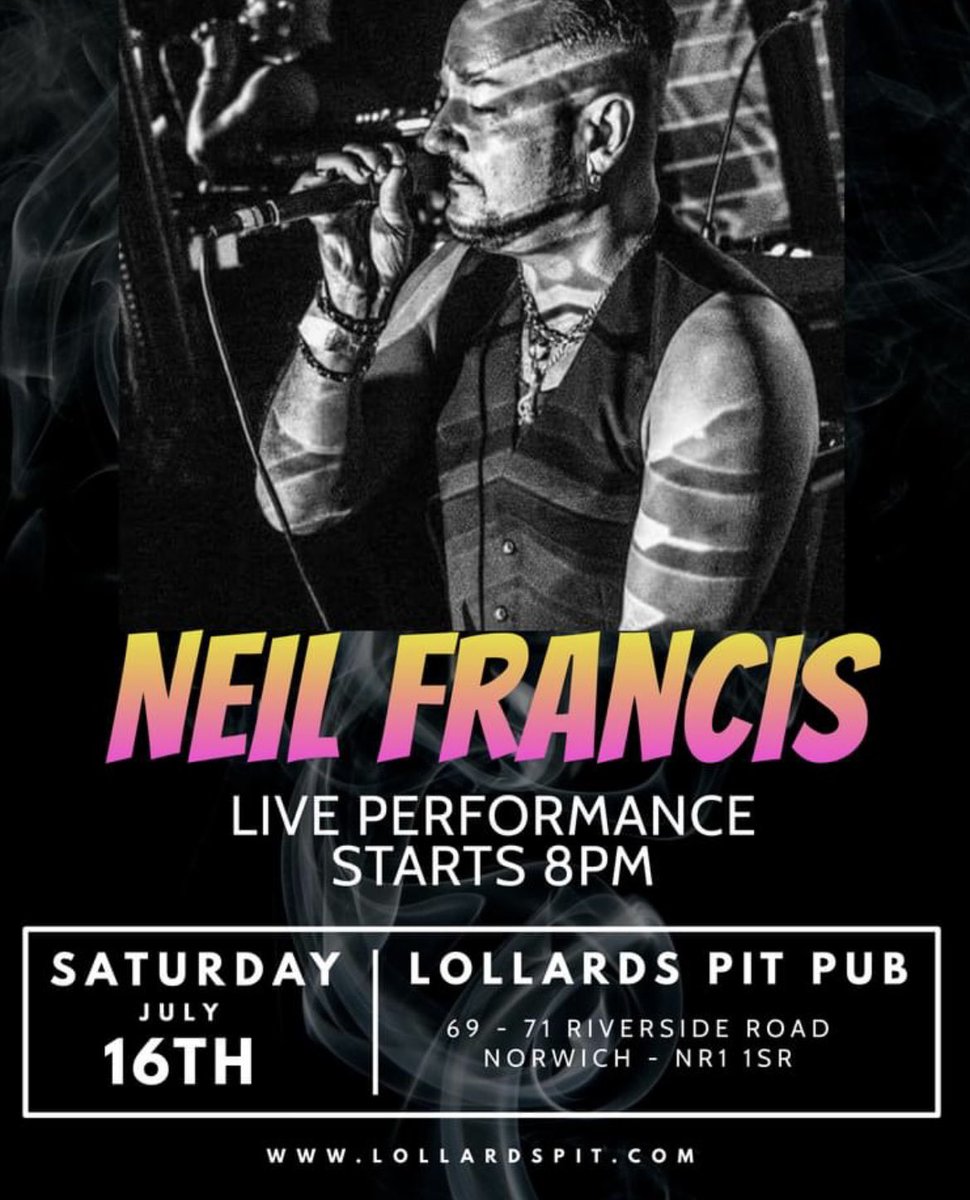 This Saturday 8pm - Live Music 🕺
<a href="/NeilFrancisUK/">Neil Francis</a> 🎤
Not to be missed !