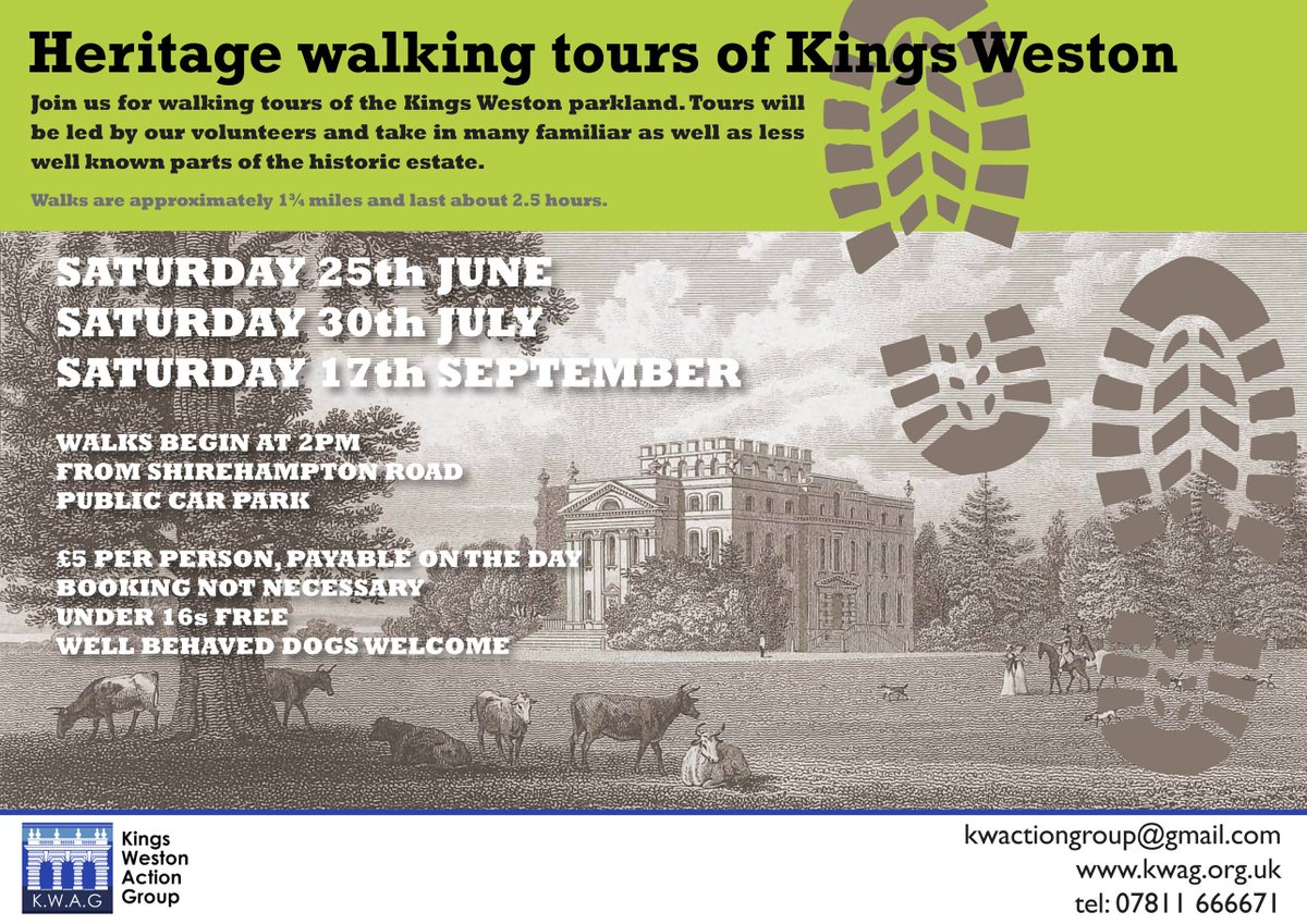 For those of you unfamiliar with @KWActionGroup & @KingswestonHse - why not pop along to join one of these fine HeritageWalkingTours around the parkland? 

📣📣 Such excellent value at only £5.00! 🌳🌳