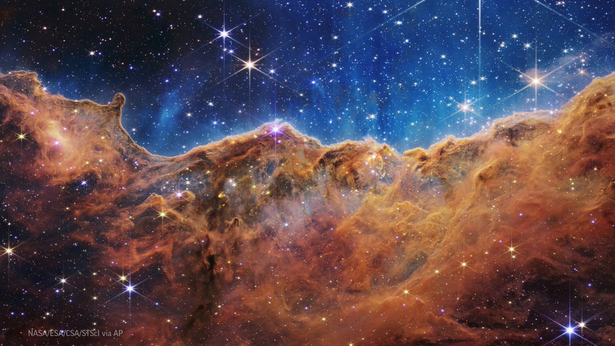 NASA has unveiled a batch of images from its James Webb Space Telescope, offering the deepest look of the cosmos yet.

This new image of the Carina Nebula "reveals for the first time previously invisible areas of star birth," according to the agency. bit.ly/3RnXS4d