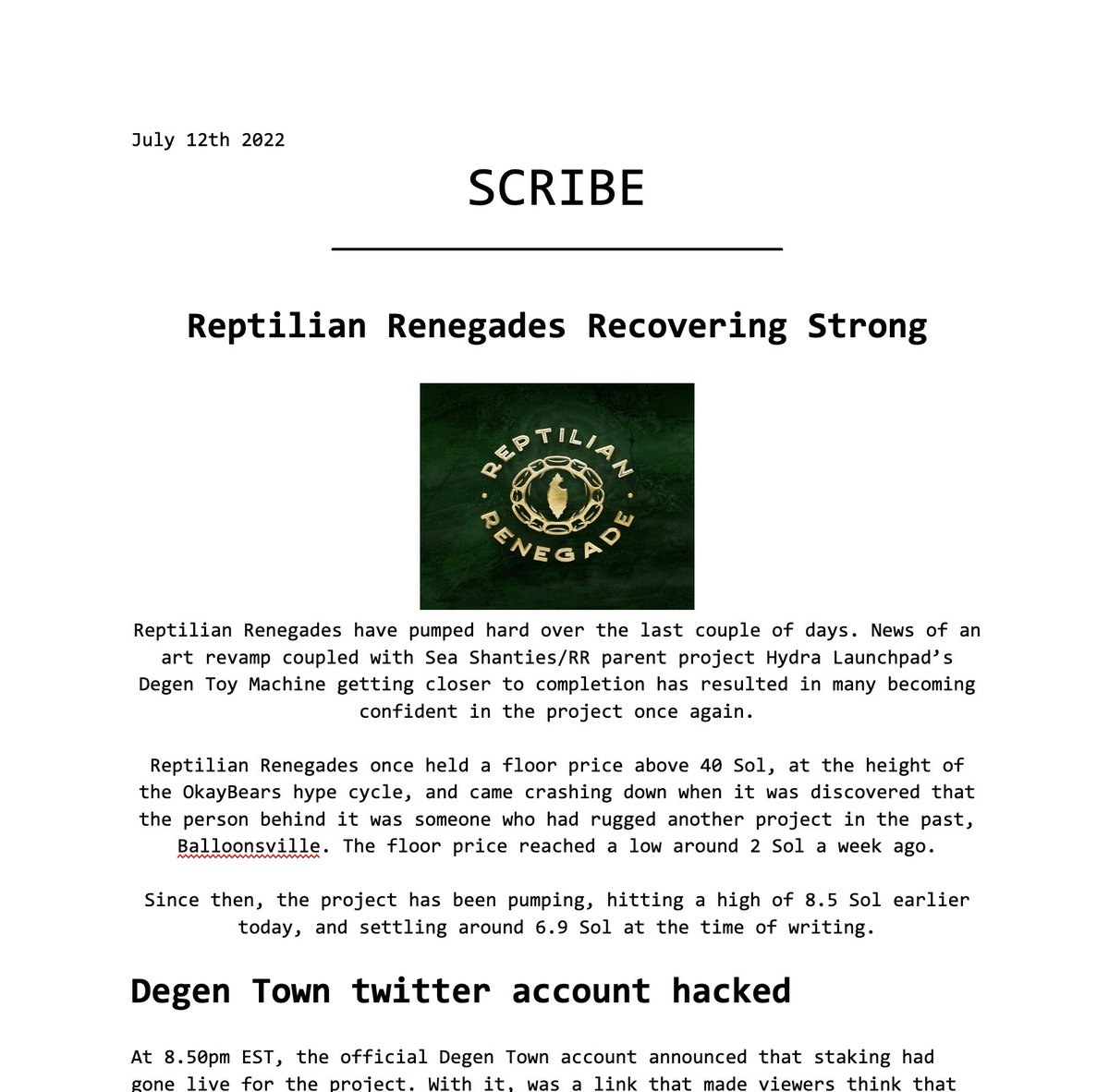 TODAY: <a href="/ReptilianRenegg/">Reptilian Renegade</a> pumping hard, why @ShmokeyMcRekt will be max minting <a href="/LibertySquareHQ/">Liberty Square</a>, and much more!

docs.google.com/document/d/1Ak…