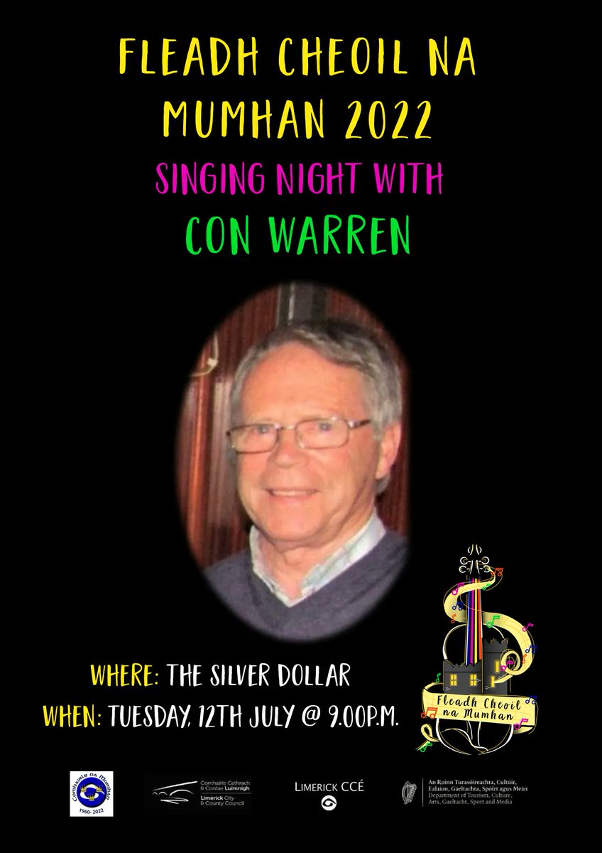 Join us for an evening of song with Con Warren tonight from 9.00p.m. in The Silver Dollar, Newcastle West - V42 FH52
#TheFleadhGoesWest