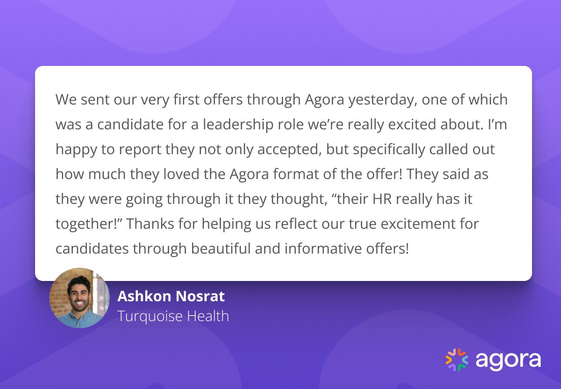 We're always so excited to hear from teams like <a href="/TurquoiseHC/">Turquoise</a> on how Agora is supporting their hiring efforts!  Sign up for a demo today to learn more. getagora.com/demo