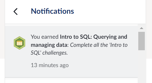 skyinscotland's tweet photo. Finally completed the intro to SQL course by @khanacademy 

Pamela's tutorial videos are really helpful and easy to understand🥰 https://t.co/rI8eCpNke7