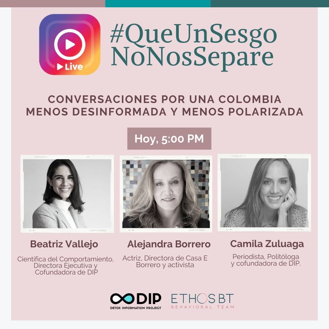 DetoxDip's tweet photo. ¡Es hoy!🥳 Los esperamos a todos y a todas en nuestro Instagram Live a las 5:00pm con @beatrizhvallejo , @alejaboficial  y @ZuluagaCamila. 
Nos vemos nuestro perfil 👉🏻 https://t.co/Lo1RH4t4qN
#QueUnSesgoNoNosSepare https://t.co/BJRLWK36DT