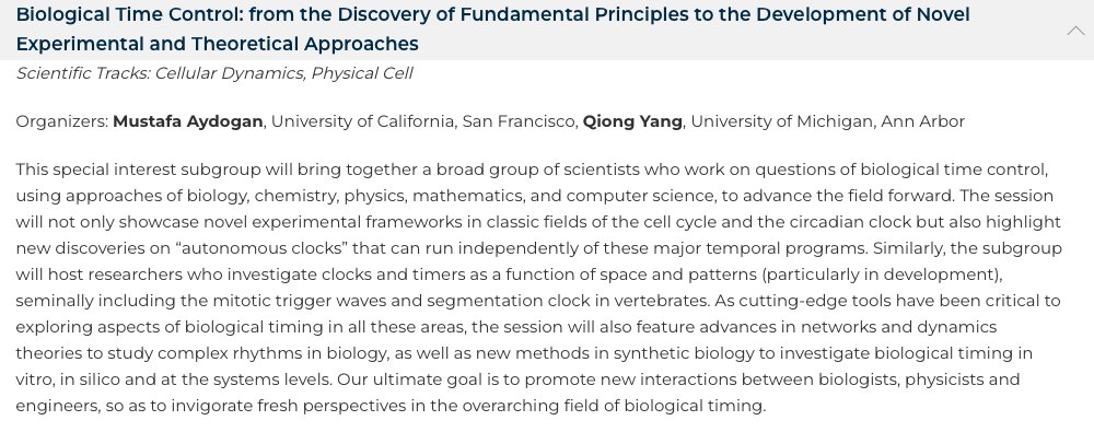 ⚠️Please RT⚠️“Biological Time Control” sub-group at <a href="/ASCBiology/">American Society for Cell Biology</a> |<a href="/EMBO/">EMBO</a> 2022! Co-organized w/ Qiong Yang, it promises to be a great session with confirmed speakers @partchlab, @lendertgelens, <a href="/FakhriLab/">Nikta Fakhri</a>, <a href="/LabZhu/">Bokai Zhu lab</a>, <a href="/tonytsai00/">Tony Yu-Chen Tsai</a> &amp; E. Ozbudak!

Please consider submitting abstracts!👇