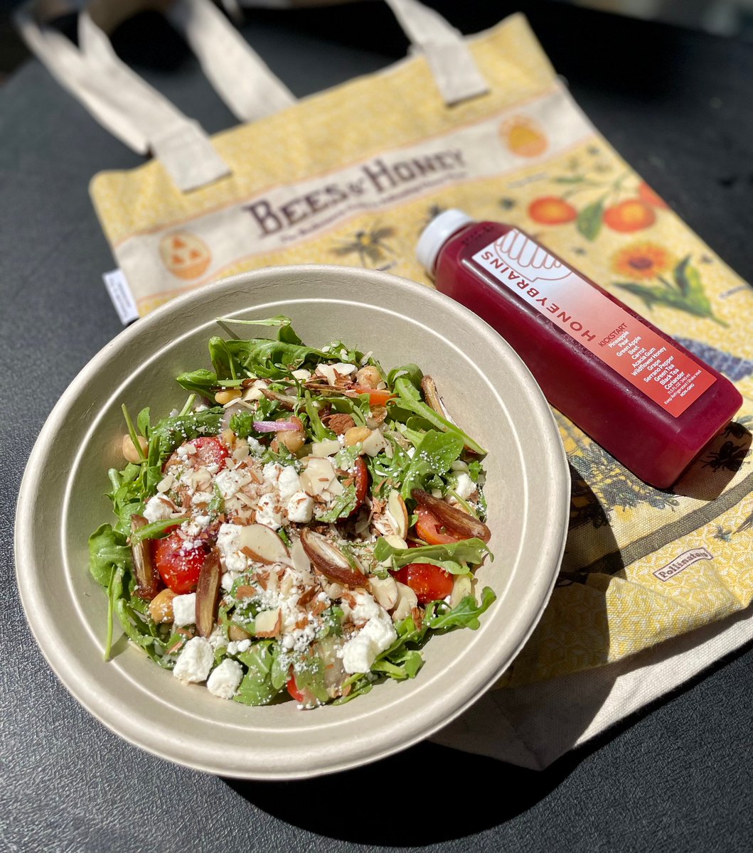 honeybrainslife's tweet photo. Sadly, we can’t run away to the Grecian Islands at the drop of a hat, but you can at least run to our salad bar to get a taste of Santorini.  #lunchtime #honeybrainslife #honeybrains https://t.co/dXWBQilr25