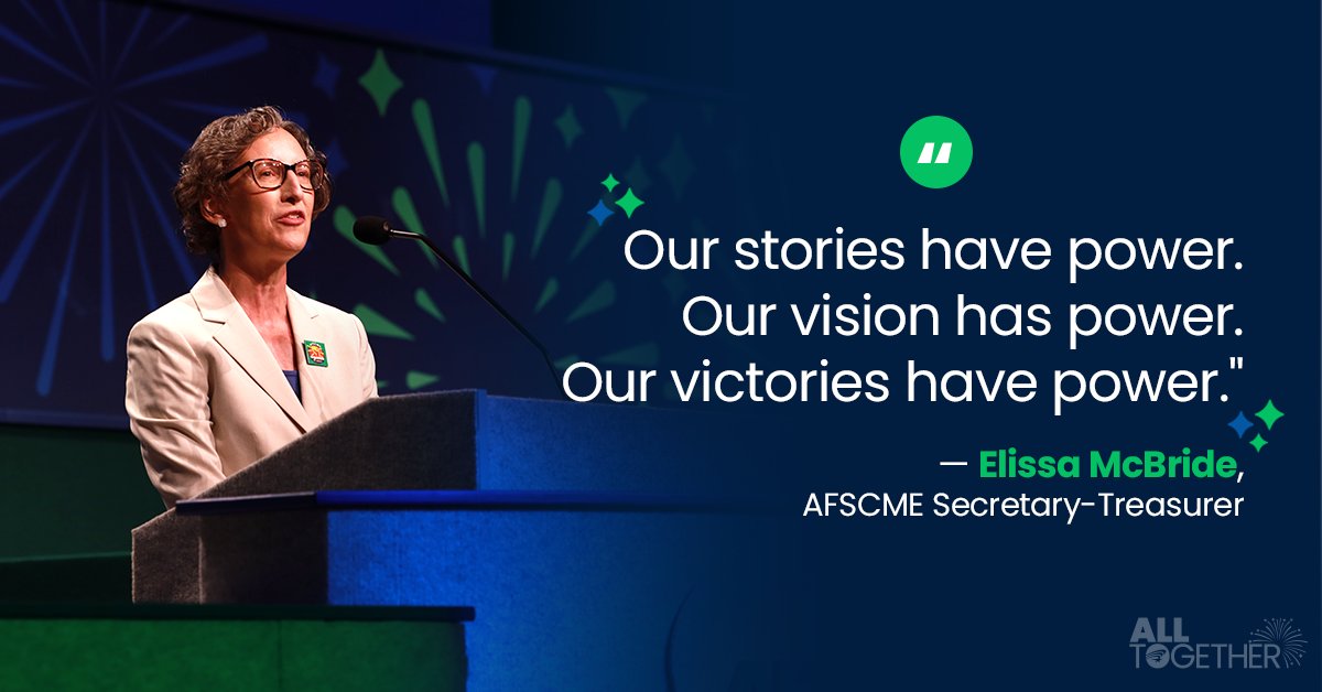 AFSCME's tweet photo. Our stories bring strength to our union. Well said, Secretary-Treasurer @AFSCMEelissa! 👏 #AFSCMETogether #AllTogether https://t.co/WopGag4OB1