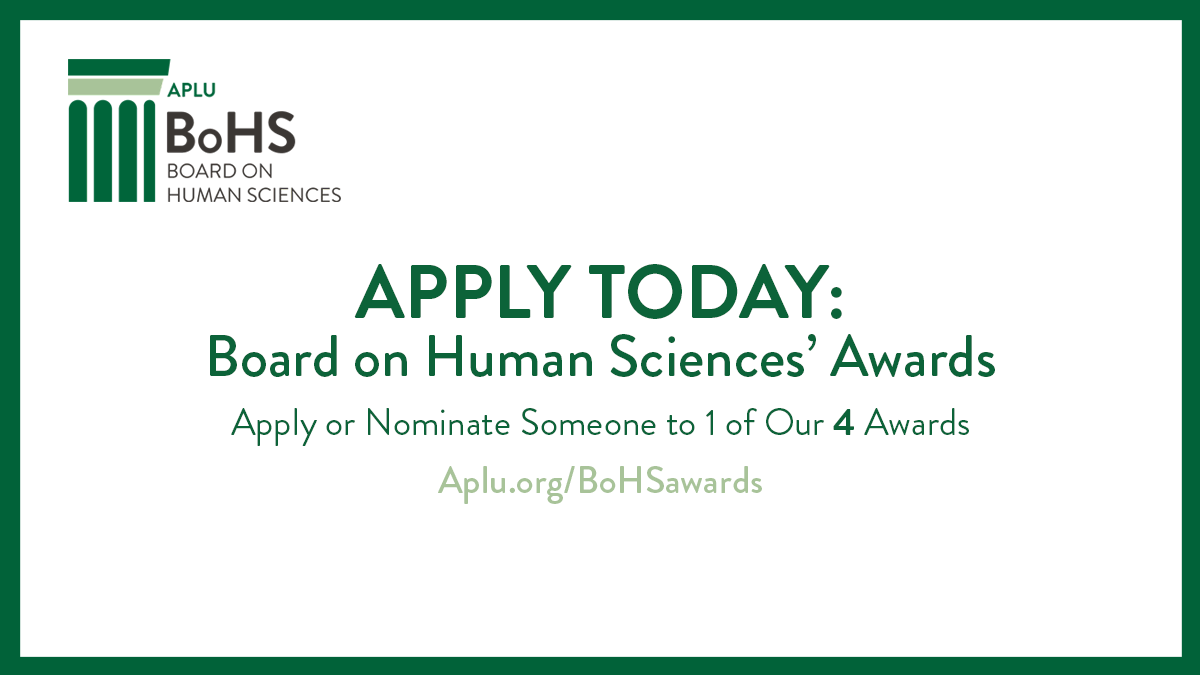 APLU_BHHS's tweet photo. Do you know an exceptional leader in the Human Sciences? ⭐️ Nominate them for an @APLU_BoHS award!

Winners will be announced during the @APLU_News  Annual Meeting in November. For more information, visit: https://t.co/KpnjoRCKeZ #ISpyHumanSci https://t.co/aqugbIq9BN