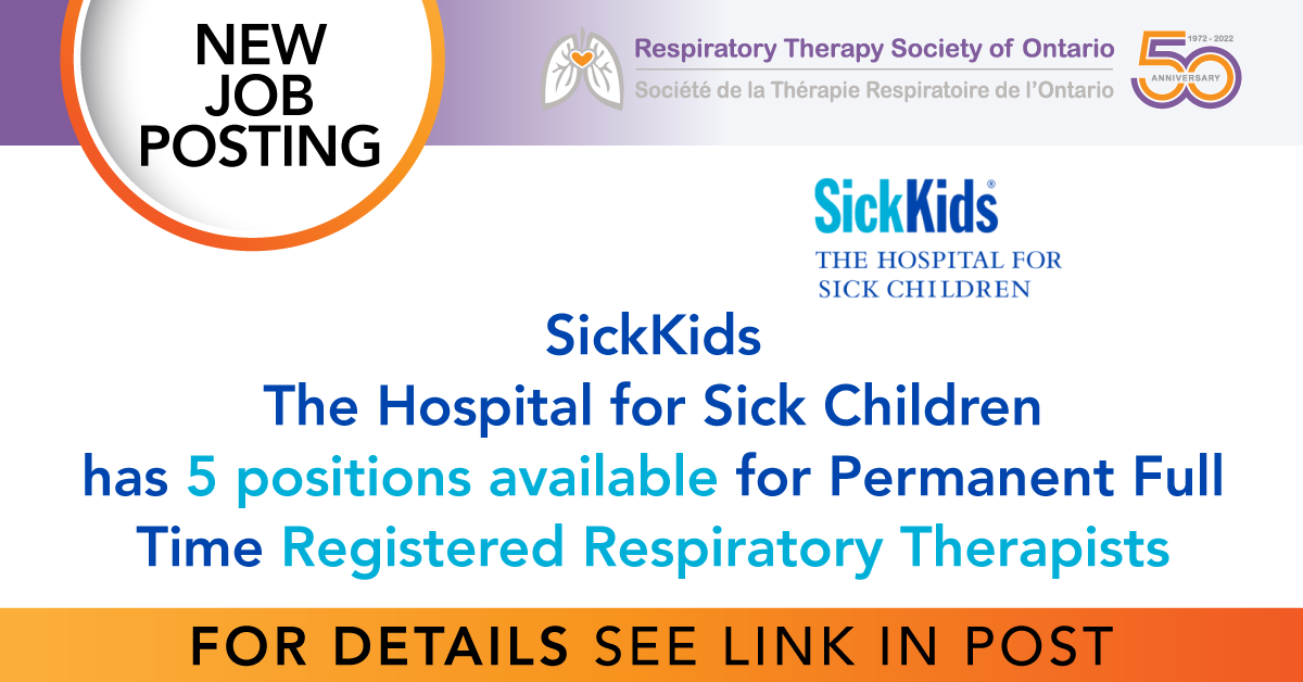 RTSociety_ONT's tweet photo. Sick Kids The Hospital for Sick Children has 5 openings available for Permanent Full Time Registered Respiratory Therapists ๐จโโ๏ธ ๐ฉโโ๏ธ
See details: https://t.co/AgXiPgIbFQ
#rtjob #sickkidshospital #RTStrOng #RTCommunity https://t.co/1jhP06FDkp