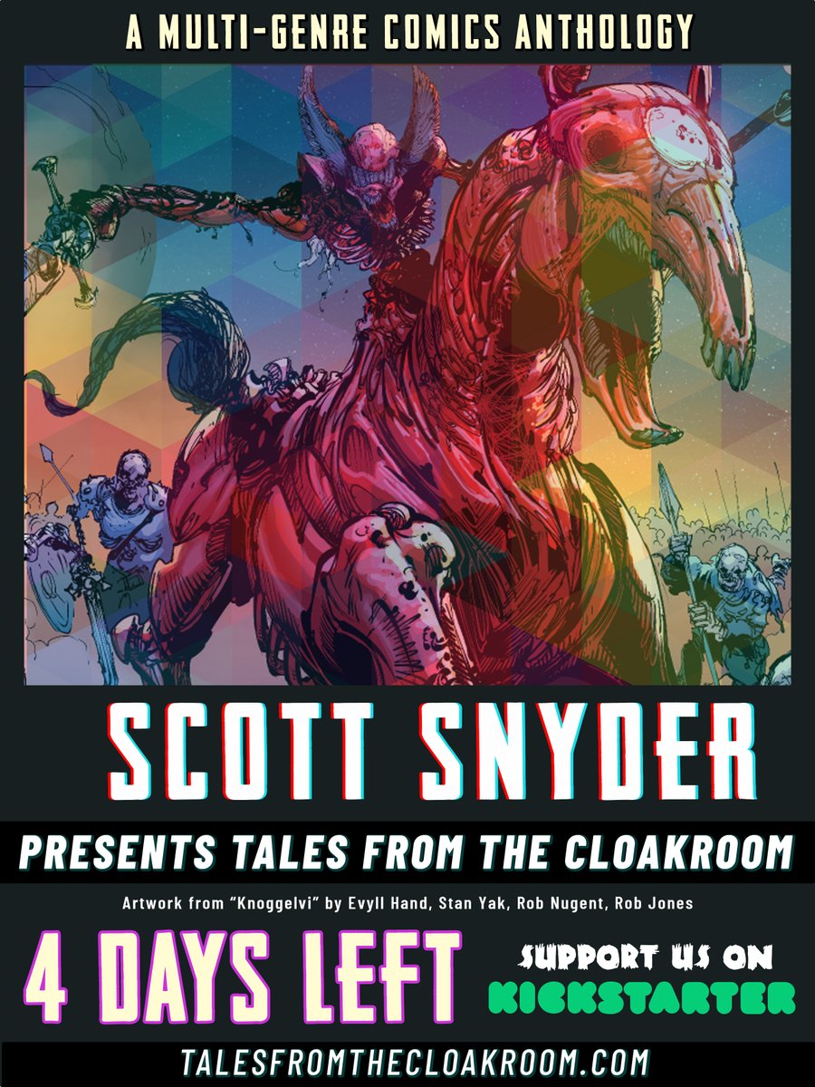 Four days left in the <a href="/CloakroomComics/">Tales From The Cloakroom</a>  Kickstarter campaign! We're soooo close to hitting stretch goal 3. What a ride it's been. #kickstarter #makecomics #scottsnyder