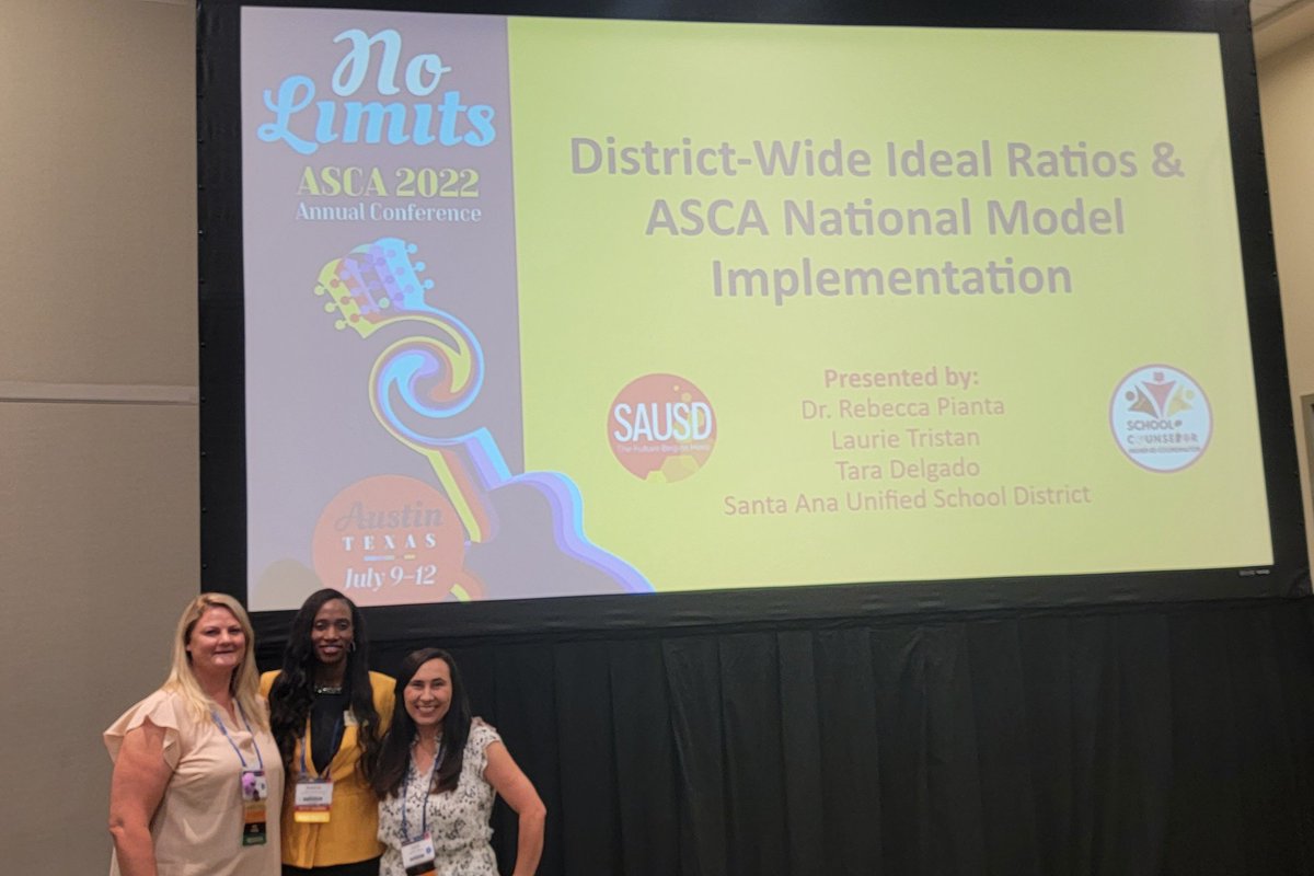 DrRebeccaPianta's tweet photo. We just wrapped up a great @ASCAtweets Conference with our presentation about our District's journey to reduced counselor-to-student ratios &amp; implementation of the ASCA National Model. Thanks @SantaAnaUSD School Board for making this dream possible! #ASCA22 #wearesausd @SAUSDCCR https://t.co/ZfAypsLxUE