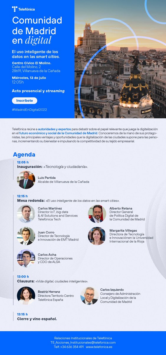 mari38jo's tweet photo. Mañana analizamos la importancia de la inteligencia del dato en las #smartcties @Telefonica con @ComunidadMadrid @Alsa_autobuses @UNIRuniversidad @EMTmadrid @TelefonicaTech y Ayuntamiento de Villanueva de la Cañada
Inscríbete y síguenos on line 👇
https://t.co/qZFKTd3DLM https://t.co/bn8N1Ux4r7