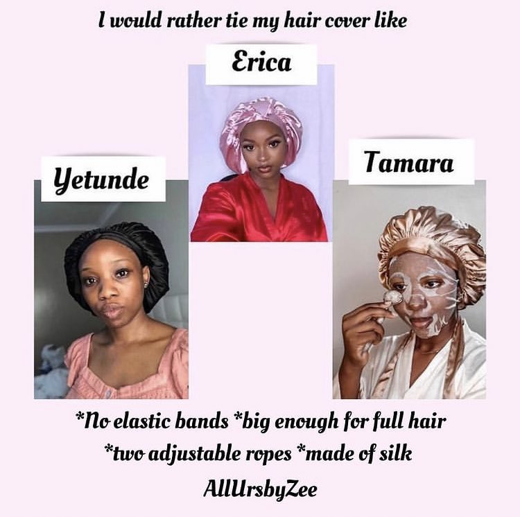 allursbyzee's tweet photo. With our Silk Hair Cover, you are guaranteed comfort. #hairbonnet https://t.co/5AMay5nenQ