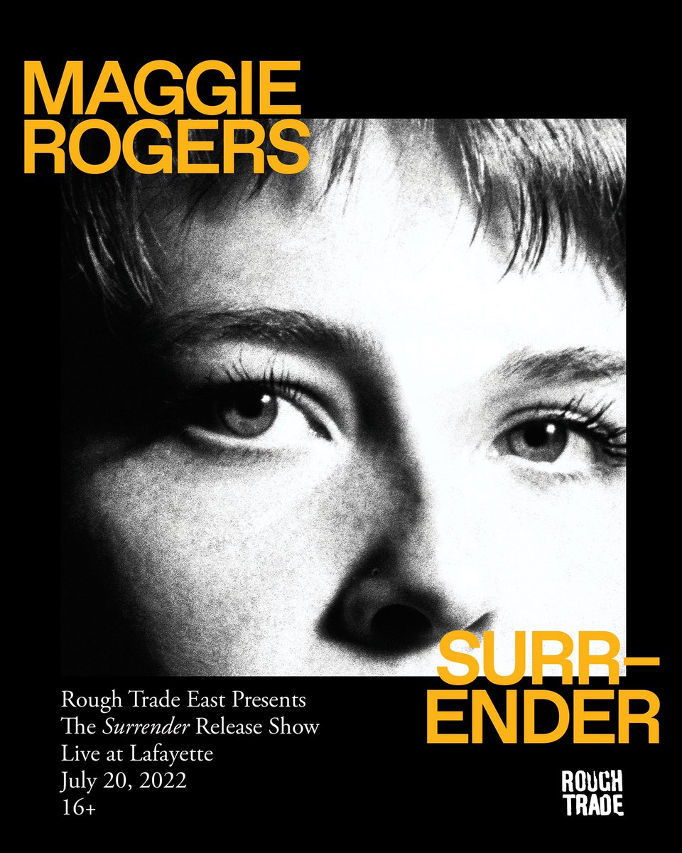 UK — to celebrate ‘Surrender’, i’m playing a one-off intimate show w/ <a href="/roughtrade/">Rough Trade</a> at @lafayettelondon 🤍 

album + ticket bundles on sale 10am tomorrow on <a href="/dicefm/">DICE</a>. sign up for a text/email reminder about the on sale maggierogers.lnk.to/lafayette
