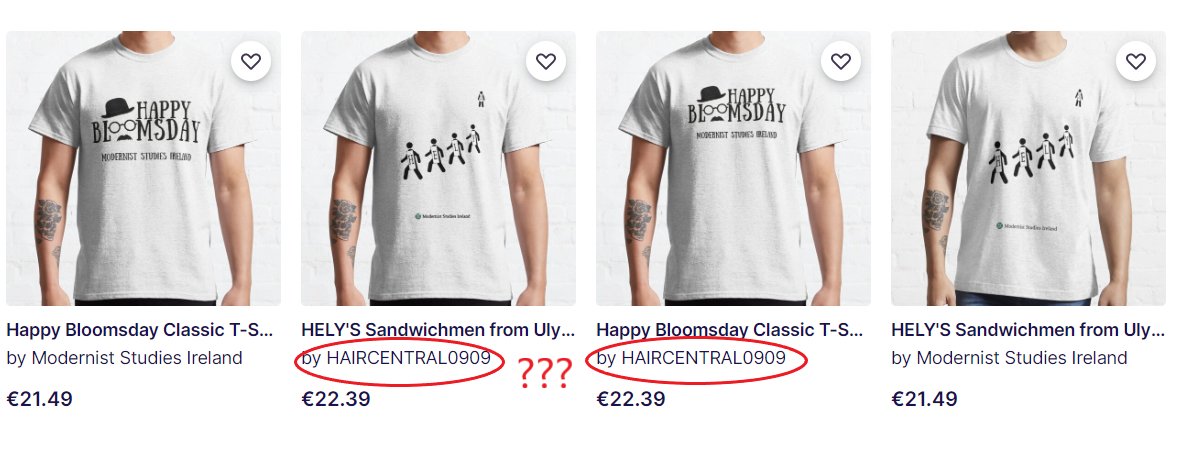 MyExplodingPen's tweet photo. Someone stole my @Mod_Ireland Redubble designs and posted (slightly shittier versions) on their own shop!! 🤯🤬 I've issued a takedown notice, but fair warning out there for people buying our merch -- check the username! 

(Hey, at least this means my designs are worth stealing?) https://t.co/VlrQD77olr