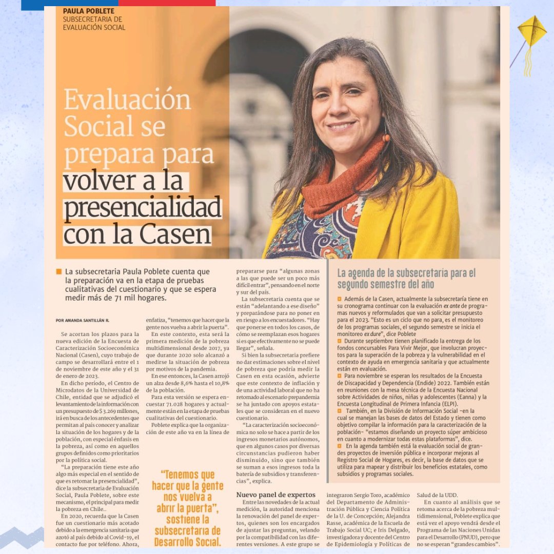 Subsecretaría de Evaluación Social (@subsevalusocial) on Twitter photo #PrensaEvaluaciónSocial | El Diario Financiero publicó este martes una entrevista a la subsecretaria <a href="/p_poblete_m/">Paula Poblete M.</a> sobre la Encuesta Casen 2022, que vuelve a la presencialidad🚪🎙️
Puedes leer la nota completa aquí 👇
df.cl/economia-y-pol… #PrensaEvaluaciónSocial | El Diario Financiero publicó este martes una entrevista a la subsecretaria <a href="/p_poblete_m/">Paula Poblete M.</a> sobre la Encuesta Casen 2022, que vuelve a la presencialidad🚪🎙️
Puedes leer la nota completa aquí 👇
df.cl/economia-y-pol…