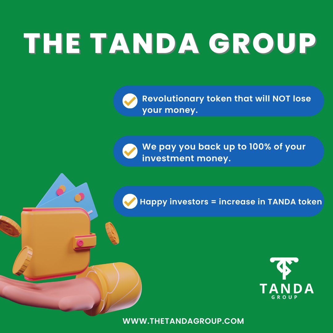 thetandagroup's tweet photo. Be our #investor and help us secure a better future for you! 🚀 💰 

Guaranteed: 100% Profitable* (HODL and get 100% initial investment + Keep your tokens)

 #100x #1000x #1000xgem #nextshibainu #nextevergrow #evergrow #BUSD  #shib  #revenue #revenuecoin #BUSDX #passiveincome https://t.co/Lla4fHqHZS
