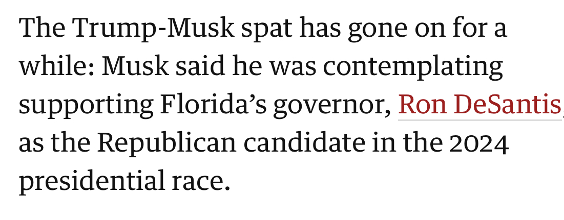 I'd like to thank Elon for convincing me to never buy a Tesla, much as I'd love to, I can now use that money more wisely. 
Asking the panel to stop investigating the attempted coup is one thing, but backing Ron DeSantis... Good God. bit.ly/3bW9VVV