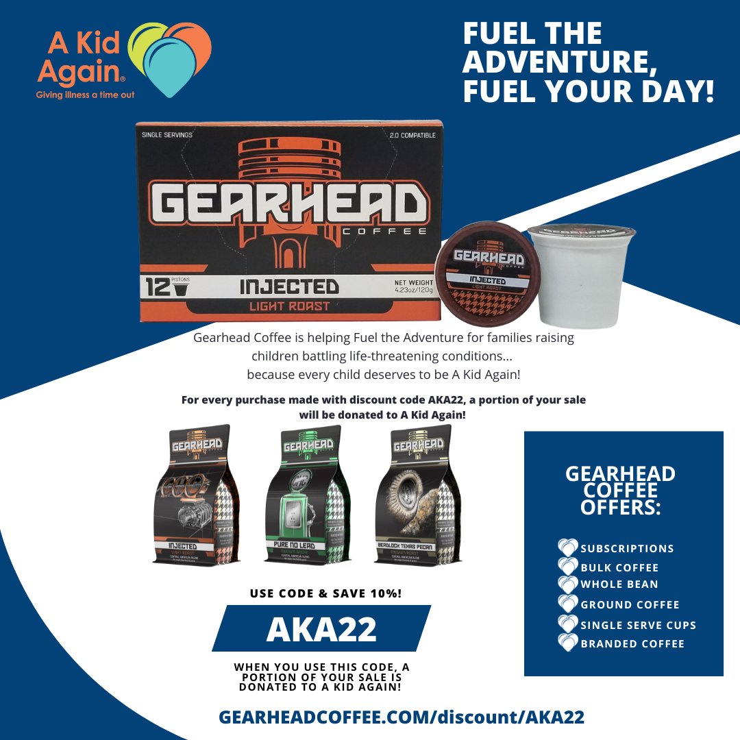 akidagain's tweet photo. If you have a car lover or coffee lover in your life, you MUST check this out! We are partnering with Gearhead Coffee who is offering 10% off all purchase AND donating 10% of all sales to FUEL THE ADVENTURE for our families with the code AKA22! ☕️🔥

https://t.co/TWSF0fQlLc https://t.co/7OgGNus76R