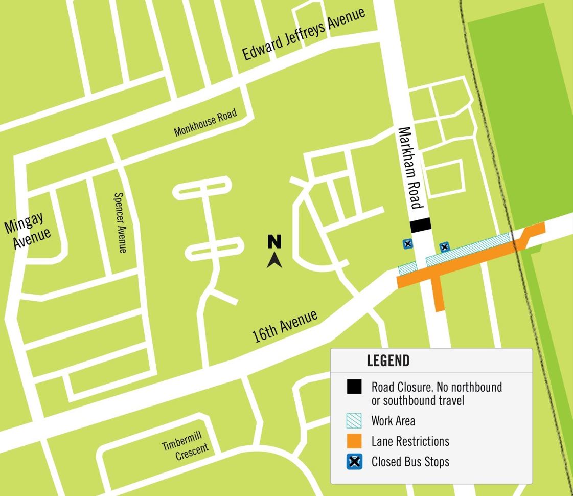YorkRegionGovt's tweet photo. ATTENTION @cityofmarkham: From Friday, July 15 at 7 p.m. to Monday, July 18 at 7 a.m. there is a temporary intersection closure at 16th Avenue and Markham Road due to sewer rehab work. Visit https://t.co/RIS35Unakr, 16th Avenue for more information. #onYRRoads https://t.co/4bSVVX08mR